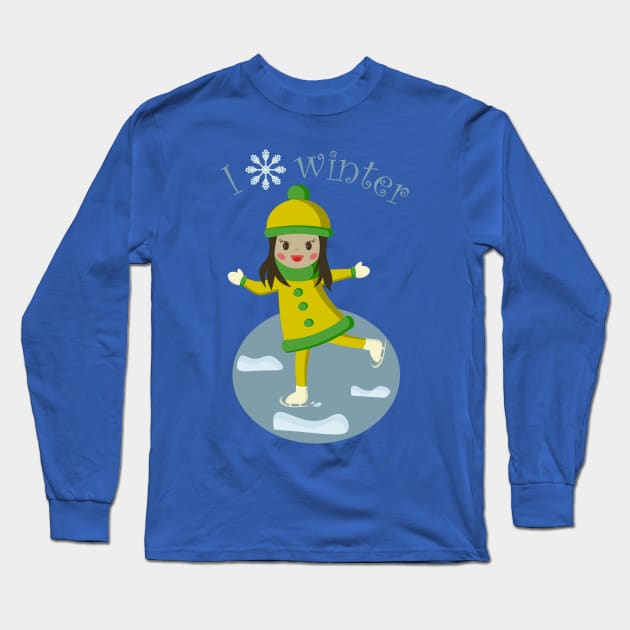 Girl on skates at winter time Long Sleeve T-Shirt by Cute-Design